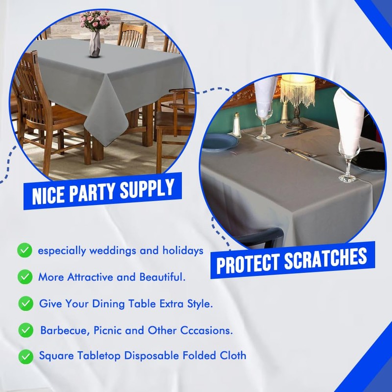 Venuscello 6 x Silver Paper Table Cover Cloths, 90cm x