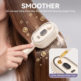 Electric Spray Hair Steam Brush, Air Cushion Comb with Water Spray, Rechargeable Essential Oil Spraying Hairbrush, 3-in-1 Detangling Styling Hair Brush for Daily Hair Grooming, Beige