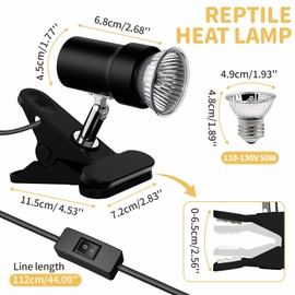 GOZILLA Reptile Heat Lamp, Turtle Lamp with 50W UVA/UVB Turtle Light Bulb, 360°Rotatable Clip Reptile Basking Light for Amphibian and Reptile Tanks, Terrariums, Cages.(Black)
