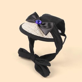 Bow Dog Sun Hat Baseball Cap for Medium Puppy Doggie Doggy Cats with Ear Holes Adjustable Drawstring Waterproof UV Protection Hawaii (Black, Small)