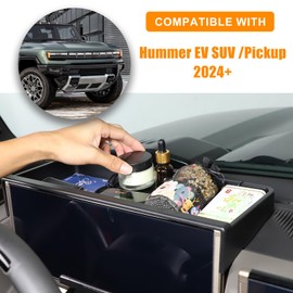 Center Console Organizer Dash for Hummer EV Accessories Dashboard Insert Tray Storage Box Behind Screen Organizer Dash Storage Tray Compatible with Hummer EV SUV Pickup 2022-2024 2025+ (ABS Black)