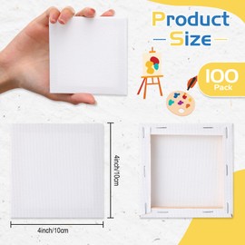 Maitys 100 Pcs Mini Canvas Panels Small Stretched Canvas Blank Canvas Boards for Painting Square Canvases for Painting Teenagers Art Kids Craft Oil Acrylics (4 x 4 Inch)
