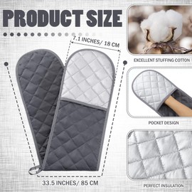 Neer 2 Pcs Grey Double Oven Mitt Heat Resistant Kitchen Gloves Non Slip Kitchen Mittens Cooking Glove for Baking Grilling Gift for Mom Grandma Women