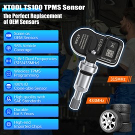 XTOOL TS100 TPMS Sensor, 315Mhz/433MHz TPMS Tire Pressure Monitoring Sensor Fits for GM, for Ford, for Toyota, All Cars, Metal Value 1-Pack Replacement, ONLY Programmed by XTOOL TP150/IP819TP