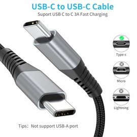 Cable USB C a USB C de 2 pies, paquete de 3 cables de carga USB C a C trenzados de 60W/3A tipo C a tipo C de carga rápida para iPhone 16 15 Pro Max, S