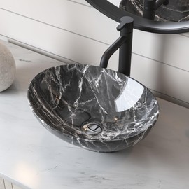 Bathroom Vessel Sink, DeerValley 16"x13" Oval Bathroom Sink Nordic Marbling Vessel Sinks for Bathroom Ceramic Modern Sink Egg Shaped Above Counter Bathroom Vessel Sink Art Basin Bowl Sinks, DV-1V0089