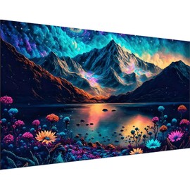5D DIY Diamond Art Mountain Lake Flowers Large Size Diamond Painting Kits for Adults,Full Drill Crystal Rhinestone Arts and Crafts,Gem Art Painting with Diamond Home Wall Decor (27.5 X 15.7inch)
