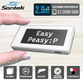 Santek EZ Door Sign (2nd Gen) 2.9 Inch E-Paper Digital Signage, Rechargeable, Cordless, Low Power Tricolor Eink Display with 5 Customizable Messages, Office Door Sign, Available and Away, Out to
