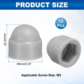 sourcing map 12Pcs Hex Nut Cover, M3x6x9mm Plastic Dome Nut Protection Cap Hex Screws Bolt Covers for Indoor Outdoor Furniture Automotive Bolts Decoration, Gray