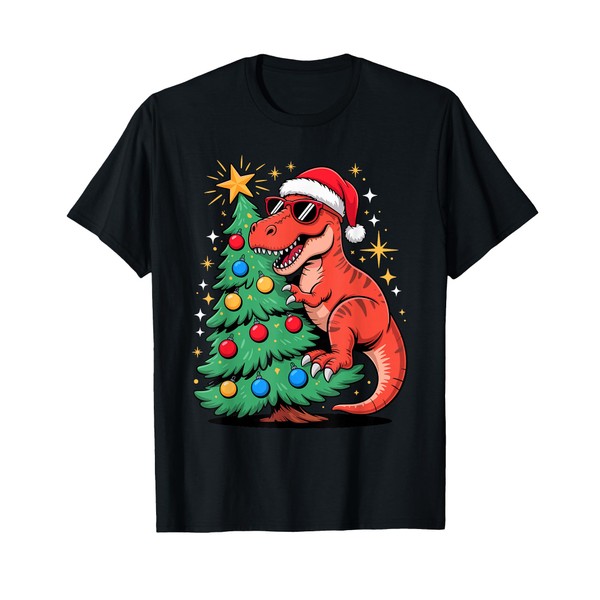 Christmas Tree T-Rex Dinosaur Sunglasses Tyrannosaurus Rex T-Shirt