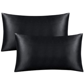 FLXXIE 2 Pack Zipped Satin King Pillowcases for Hair and Skin, Silky and Super Soft (20"x36") Zippered Satin Pillow Cases, Black, 20x36 Inches