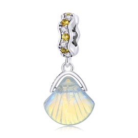 Qings Glass Shell Pendant 925 Sterling Silver Fashion Beach Shell Beaded Pendant Suitable for Beauty-loving Women