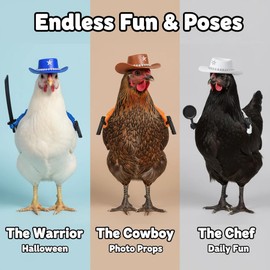 ZIOU 19PCS Chicken Arms to Put on Chickens & Cowboy Hats Costumes, Arms for Chickens with Guns & Accessories, Funny Gag Prop for Chicken Cosplay Social Media Photo Props