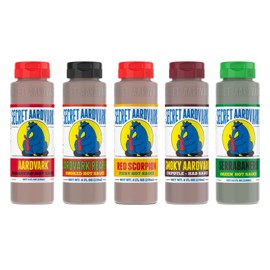 Secret Aardvark Hot Sauce Variety Pack - Smokey Chipotle, Reaper, Red Scorpion, Serrabanero, & Habanero Hot Sauce, Low Carb, Hot Sauce & Marinade Gift Set - 8 fl oz 5 Pack