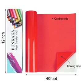 FUNKAKA Red HTV Heat Transfer Vinyl Rolls, 12" x 40ft Glossy Red Iron on Vinyl for T-Shirt, Adhesive Red HTV Vinyl for All Cutter Machines Easy to Cut & Weed for Heat Vinyl Design
