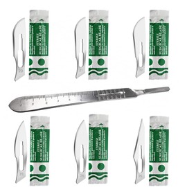 Multifunction 60 Pcs Sterile Carbon Steel Scalpel Blades #20#21#22#23#24#25 + Stainless Steel Scalpel Handle No 4 for Carving, Leather Repairs, Cutting Arts & Crafts, Medical Lab Use