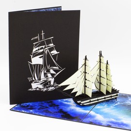 Amerigo Ship Pop-Up Card - 3D Greeting Card for Any Special Occasion, Perfect for Father’s Day, Birthdays, Thank You Notes, and More – 15x19cm with Included Note - Pop Up Cards Australia