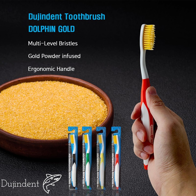 DUJINDENT Dolphin Gold Extra Soft Toothbrush Manual Long Flossing Bristle,