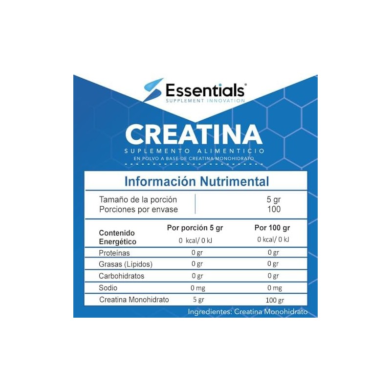 Creatina Monohidrato 100 pura Libre de azucares Libre de gluten