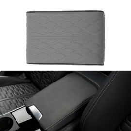 TUCKBOLD Universal Center Console Cover Car Armrest Cover Middle Console Cover Lid for Most Vehicle SUV Car Sedan 12.6"x8.66"x1.97" Gray Napa Leather Water Ripple Pattern
