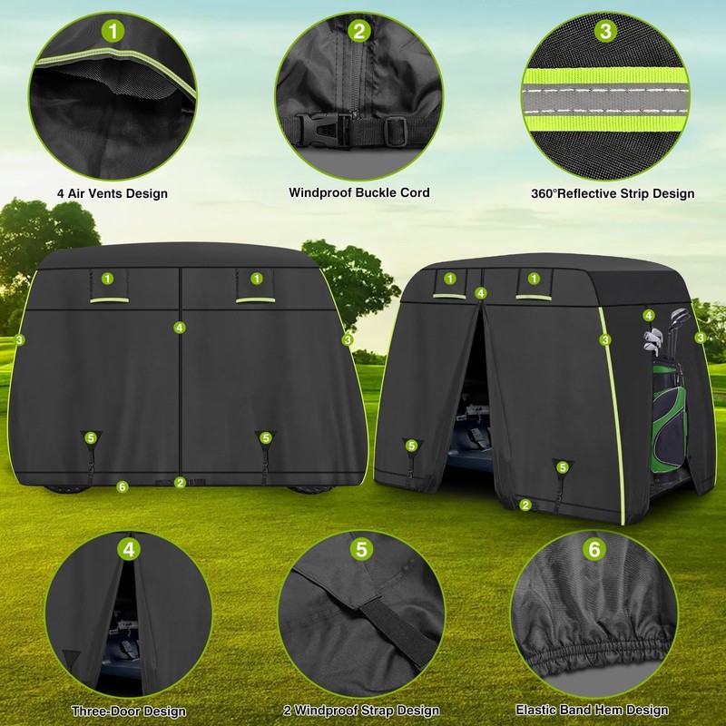 600D Oxford 2/2+2/4 Passenger Golf Cart Cover Fits EZGO, Club