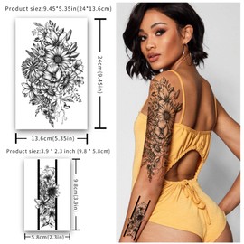 Yazhiji 40 Sheets of Durable Tattoos Large Flowers Collection Waterproof Temporary Fake Tattoo Stickers for Women and Girls