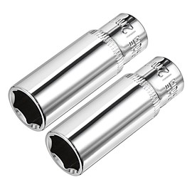 uxcell 2 Pcs 1/4 Inch Drive 12mm 6-Point Deep Socket, Metric, Cr-V