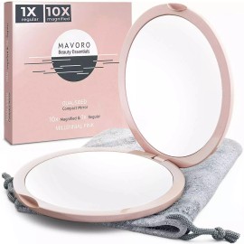 Mavoro Magnifying Compact Mirror for Purses 1x/10x Magnification â€“ Double Sided Tr...