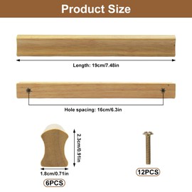 TESSTSY Pack of 6 Wooden Furniture Handles, Furniture Handles, 160 mm Hole Spacing, Cabinet Handles Wood with Screws, Wooden Handles for Cabinets, Solid Wood Handles, Furniture for Doors, Drawers,