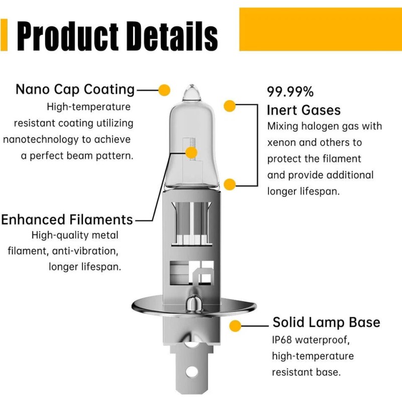 PCC 2X H1 12V 55W Halogen Headlight Replacement Bulb Lamp