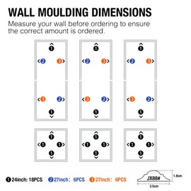 6 Set Pre-Cut Wall Molding Kit, Ready to Assemble Decorative Panels for Accent Wall Design - Installed with Glue, 3 Top 3 Bottom Accent Pieces for Bedroom & Living Room Interior Decor