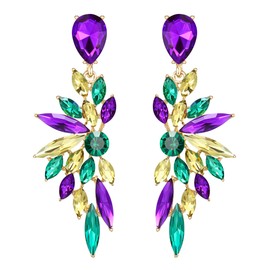 BriLove Bridal Wedding Earrings for Brides Bridesmaid, Crystal Teardrop Marquise Cluster Bling Rhinestone Dangle for Women Colourful Gold-Toned