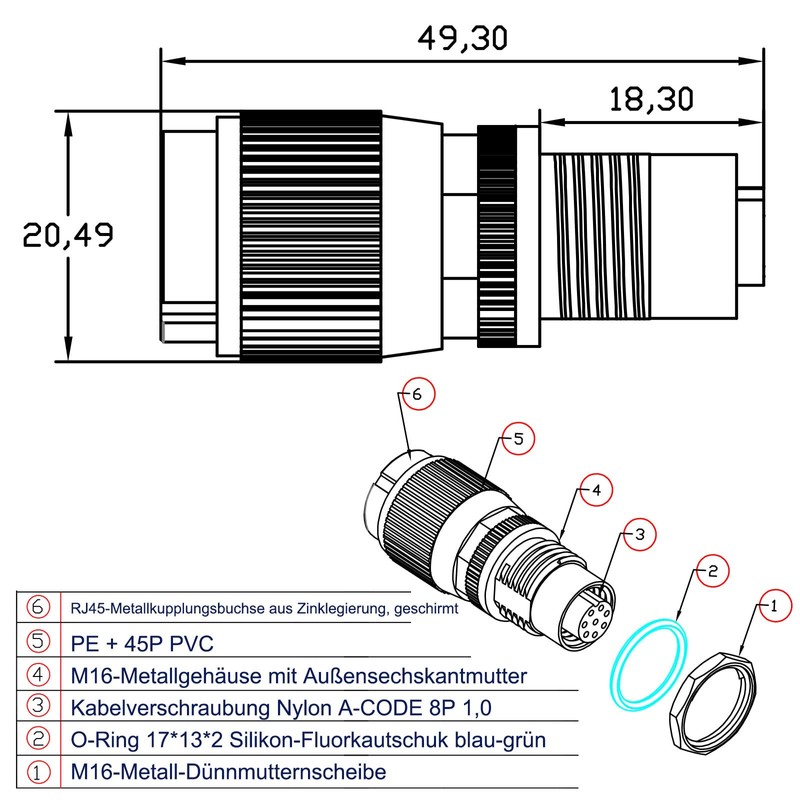Lonlonty M12 8 Pin A Code to RJ45 Adapter Cat6a