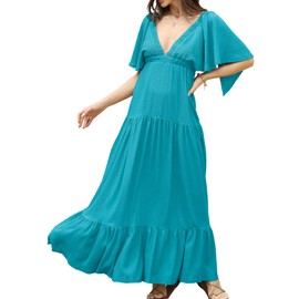 Kikibell Women's Summer Maxi Dress Long Going Out Casual Elegant Party Dresses Beach Vacation Blue S