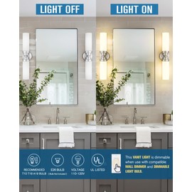 Emak Modern Brushed Nickel Bathroom Light Fixtures, 2-Light Vanity Lights for Mirror, 22 Inch Indoor Wall Sconces with Milk Glass Shade for Bathroom, Bedroom, Hallway, VL085-BN-ML-2