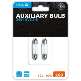 Simply S269BL 269 Auxiliary Festoon Bulbs in Pack, 12V 10W, Base SV8.5-8, High Performance and Maximum Visility, Provide Drivers with more time to React to Changes in Traffic Situations