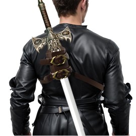 Medieval Faux Leather Back Sword Frog, Vintage Adjustable Sword Holster, Middle Ages Back Sword Sheath Holder