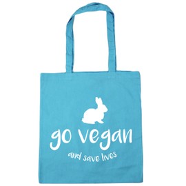 Hippowarehouse Go vegan and save lives rabbits Tote Shopping Gym Beach Bag 42cm x38cm, 10 litres