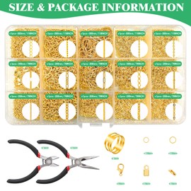 Yauhar 348Pcs Necklace Chains for Jewelry Making, 111.5 Feet 15 Rolls Stainless Steel Jewelry Chains, Jump Rings/Lobster Clasps/Connectors, Jewelry Pliers for DIY Earring Anklet Bracelet (Gold)