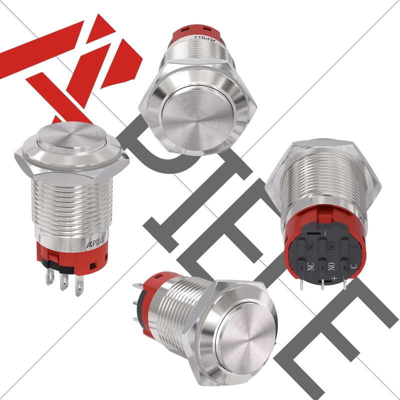 APIELE 19mm Latching Push Button Switch Round Waterproof Stainless Steel