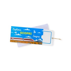 LINA OFFICINE GRAFICHE CREATIVE biglietto auguri regalo viaggio TRENO portasoldi biglietto originale