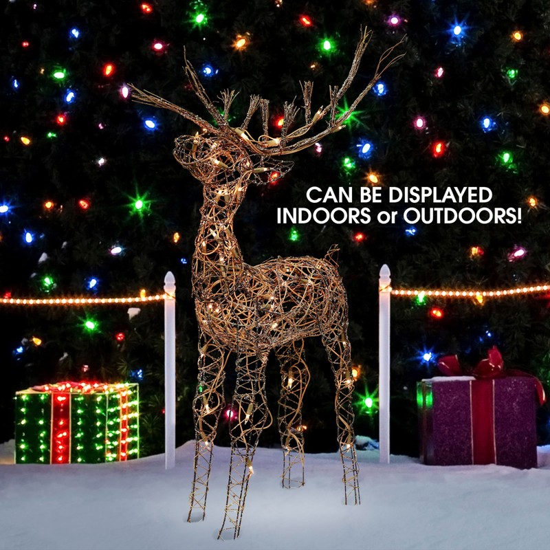 Alpine Corporation 35"H Outdoor Rattan Holiday Reindeer Lawn Decoration with
