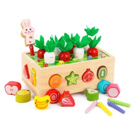 Kinder Montessori Spielzeug ab 1 2 3 Jahr | 7-in-1 Holzspielzeug 2 Jahre | Steckspiel Sortierspiel Holzpuzzle Karottenernte | Lernspielzeug Geschenk für Mädchen Jungen Kinder Kleinkind