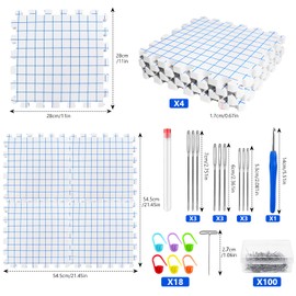 Celepoir Set of 4 Clamping Mats Knitting with Grid, 28 x 28 cm Clamping Mats with Knitting Accessories & T-Needles, Extra Thick Clamping Mats for Crafts, Blocking Mat for Knitting, Crochet, Lace,