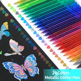 ZSCM 48-Pack Metallic Glitter Gel Pens, 24 Colors, Including 24 Glitter Refills, in Canvas Case for Adults, for Painting, Drawing, Crafting, Scrapbooking and Journaling