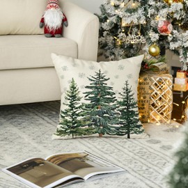 AVOIN colorlife Christmas Trees Snowflake Throw Pillow Cover, 16 x 16 Inch Winter Holiday Cushion Case Decoration for Sofa Couch