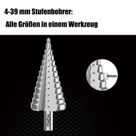 Temolink Step Drill [13 Steps | Diameter 4-39 mm] with 10 mm Triangle Shank, HSS6542 for Metal, Stainless Steel, Wood