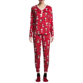 Christmas Peanuts Snoopy Brilliant Red 3 Piece Pajama Sleep Set w/Socks