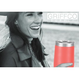 Griffco Supply 16 oz Large Wine Tumbler, Vacuum Insulated, Stainless Steel with Lid - Insulated wine tumblers with lids, Stemless wine glasses (Light Blue)