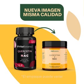 VitalBotanics Quercetina + NAC a base de Quercetina, NAC, Zinc y Vitamina C. 60 capsulas de 500mg (2 meses). VitalBotanics. Multivitaminicos Hombre, Suplementos Alimenticios.